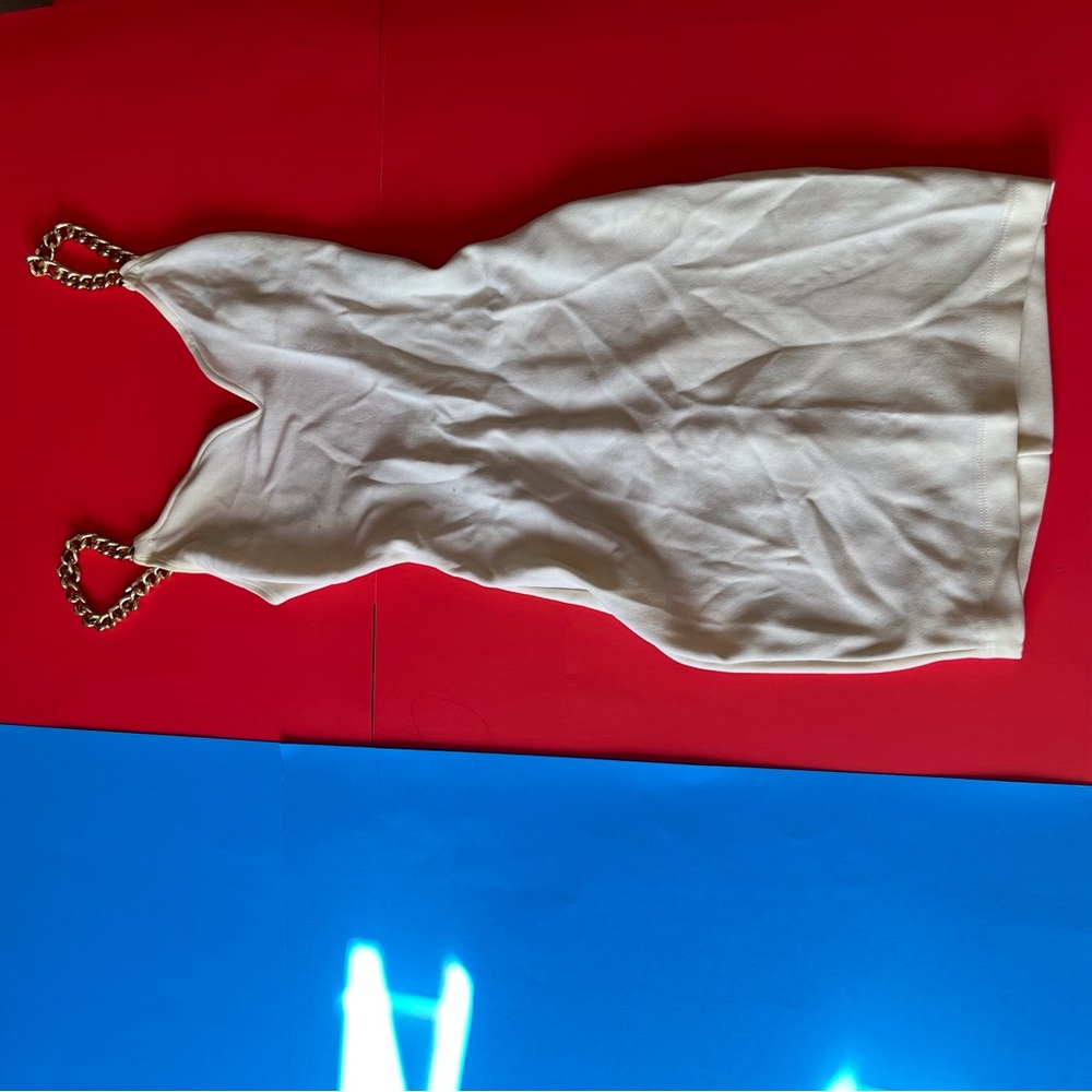 Bodycon Dress white and metal gold straps 
Size s/m